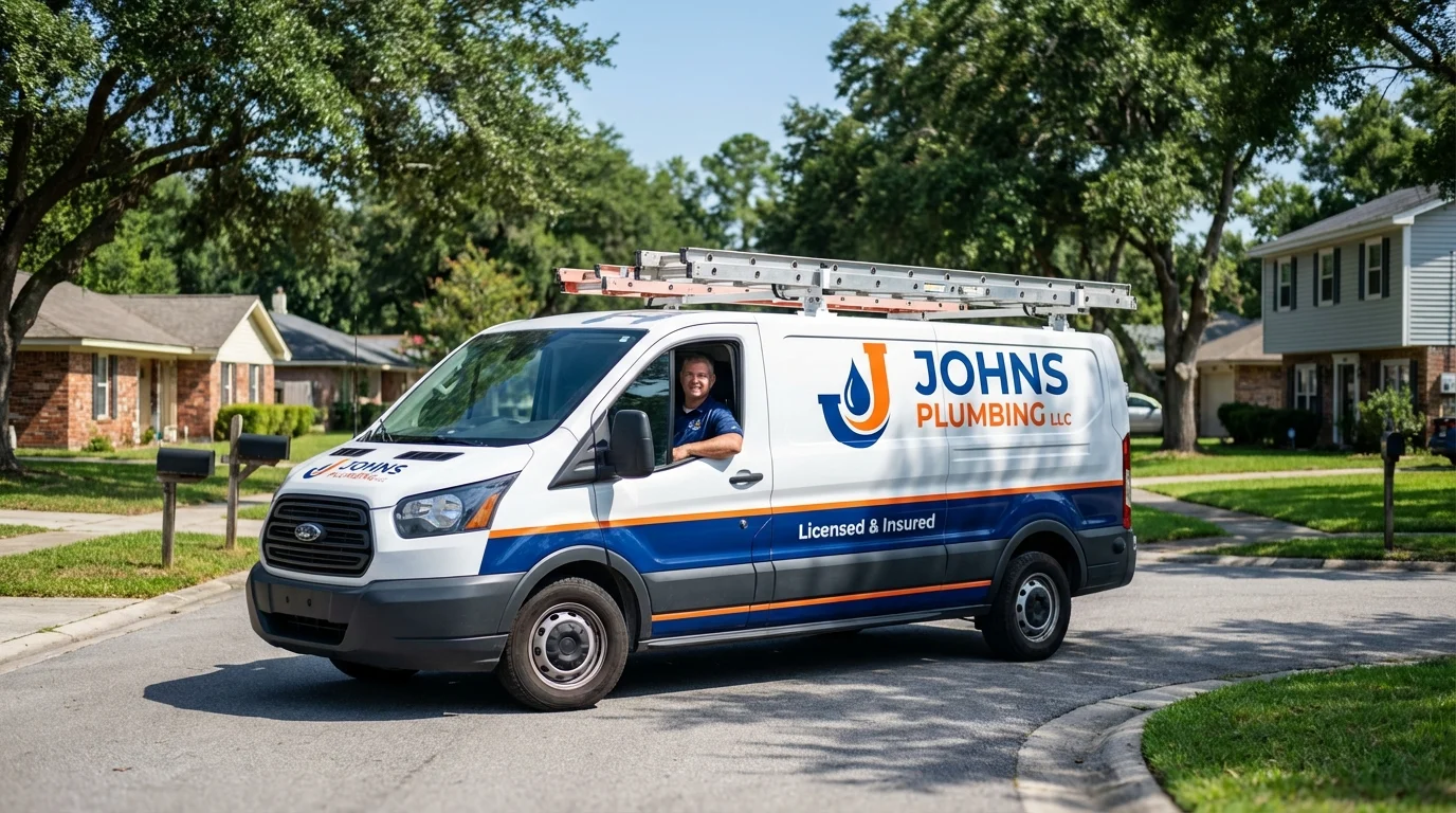 Johns Plumbing LLC service van in Harrisburg, NC
