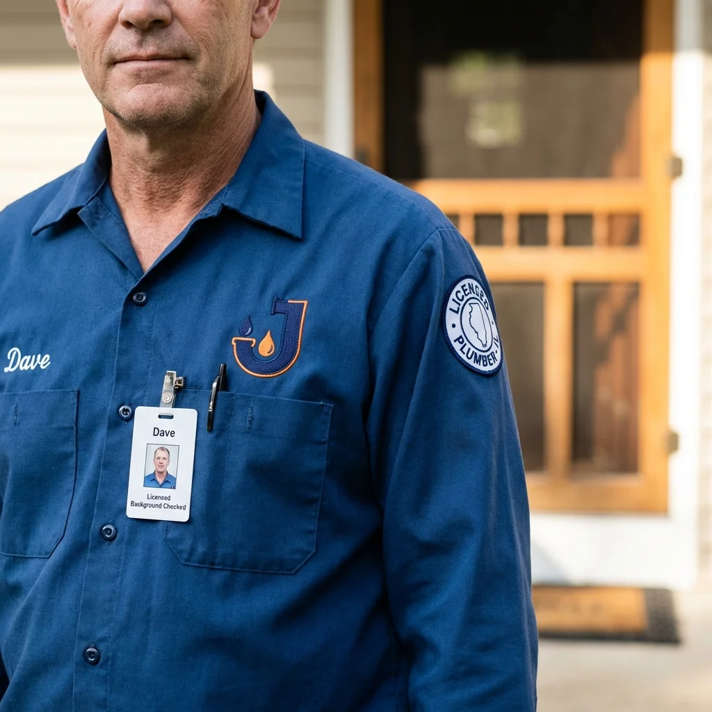 Licensed plumber showing ID badge in Harrisburg, NC