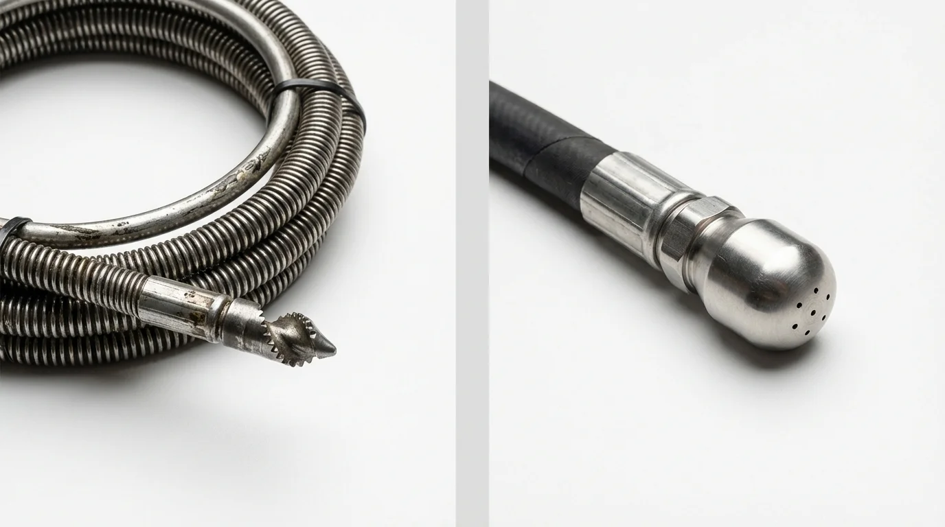 Drain snake cable and hydro jetting nozzle used for drain cleaning in Harrisburg, NC