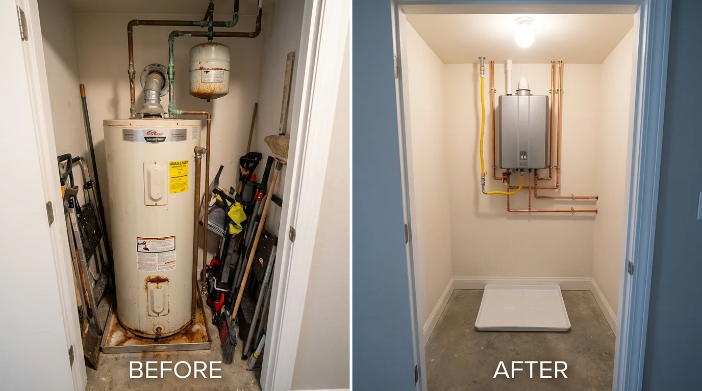 Tank water heater versus wall-mounted tankless unit comparison for Harrisburg, NC homeowners