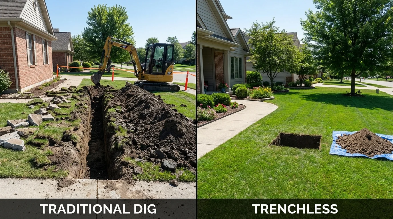 Trenchless sewer repair with minimal yard damage versus traditional excavation in Harrisburg, NC